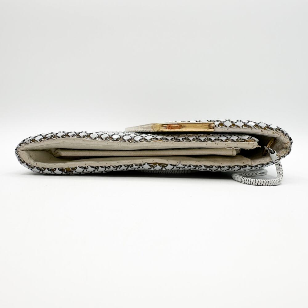 Vintage 60s-70s White Metal Mesh Evening Clutch Crossbody Purse Italian - Picture 10 of 13